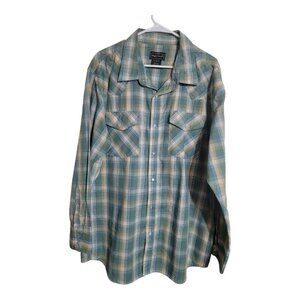 High Noon Shirt Men XL Green Pearl Snap Western Plaid Preppy Cowboy School Rodeo